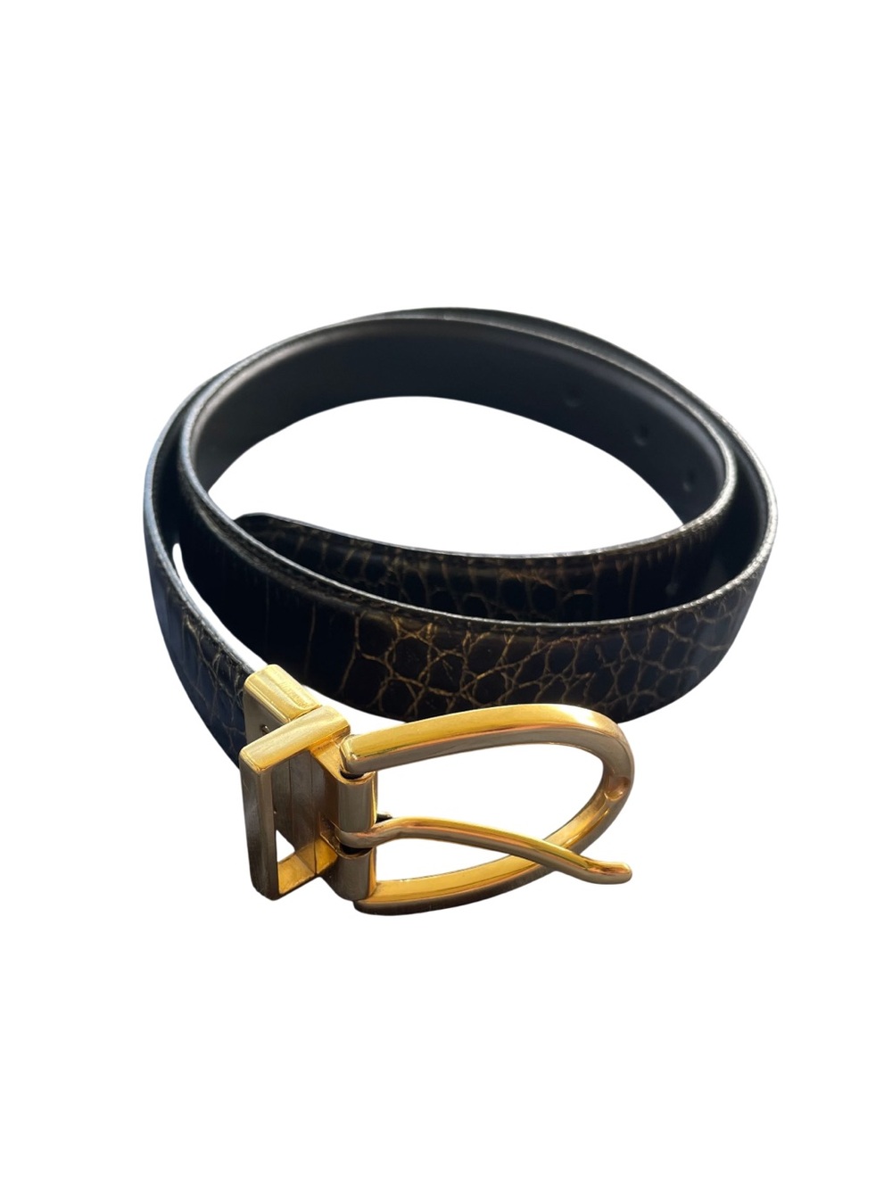 Lauren Ralph Lauren Reversible Belt Black Croc-Embossed Leather Gold Buckle
